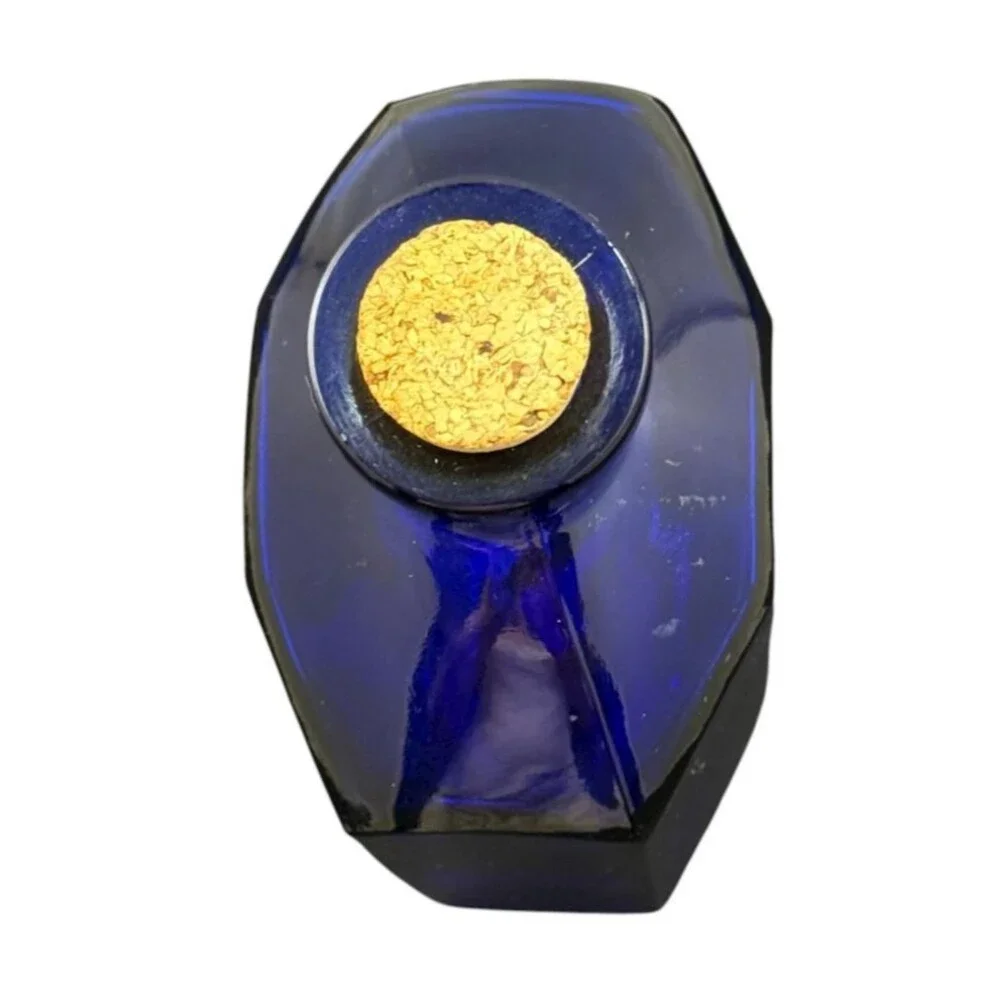Pier 1 Vintage Cobalt Blue Glass Bottle Faceted Cork Mid Century Mediterranean